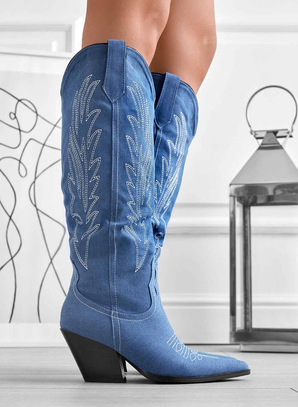 JOHANNA - Alexoo camperos blue jeans boots with white embroidery