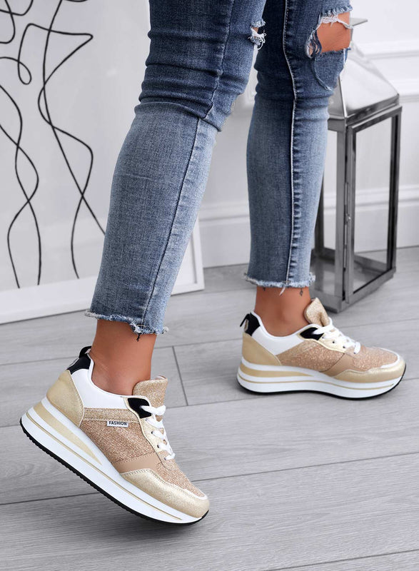 VITAL - Laminated gold sneakers with inserts