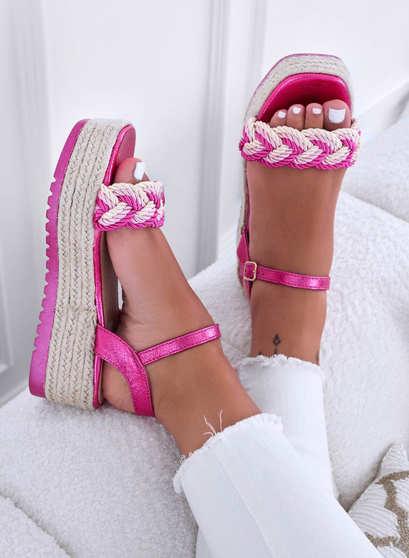 ALAN - Fuchsia espadrilles sandals with braided band