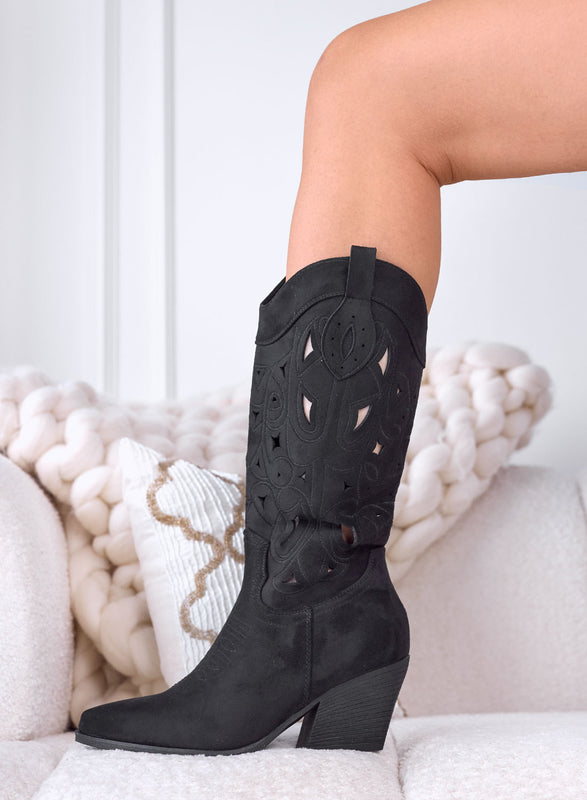 METRO - Stivali neri estivi traforati effetto ricamo