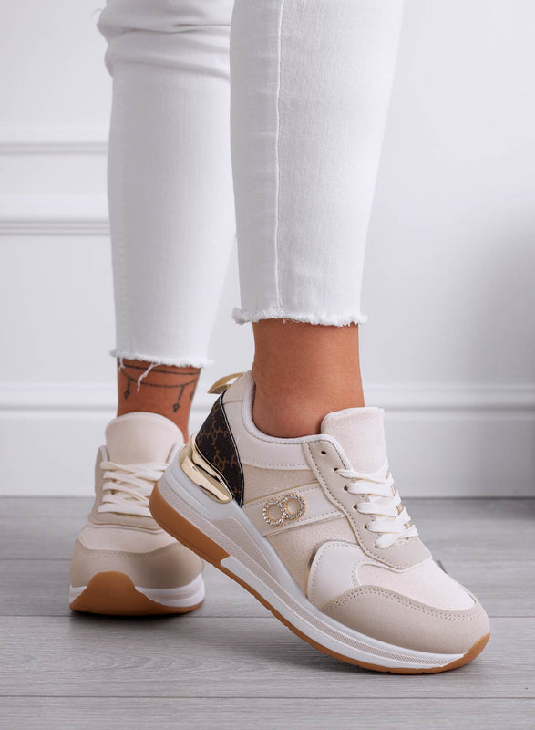 PEDRO - Beige sneakers with printed insert