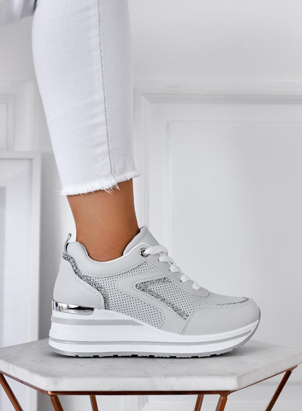 BRISA - Gray sneakers with glitter inserts and wedge