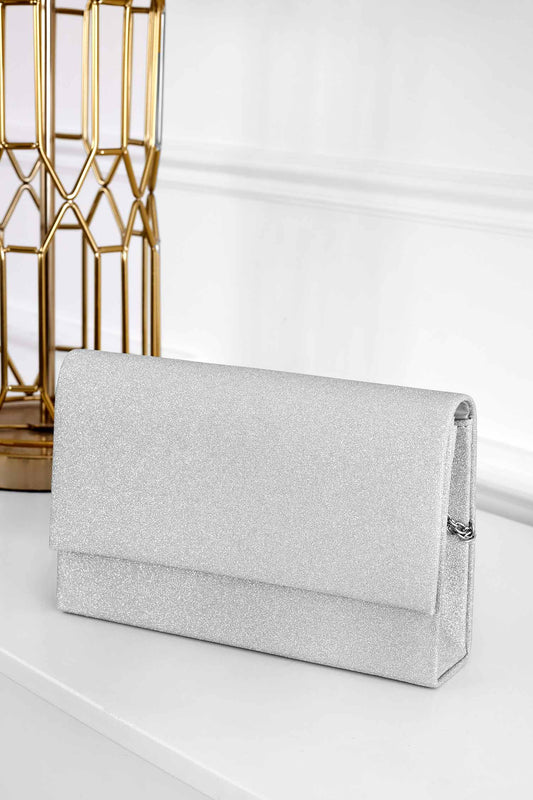 Clutch bag B218 silver with glitter