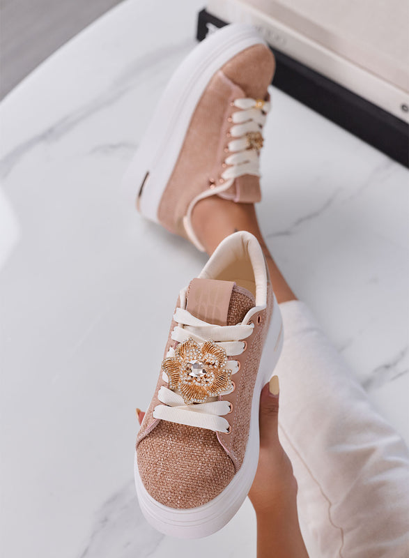 JANIS - Sneakers Donna rosa con Fiore Gioiello e Suola Platform