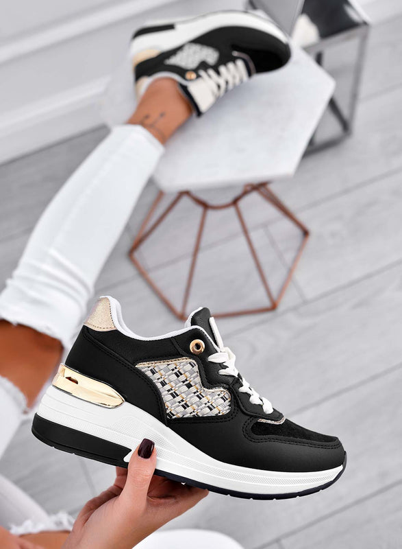 HANNA - Black sneakers with fabric inserts