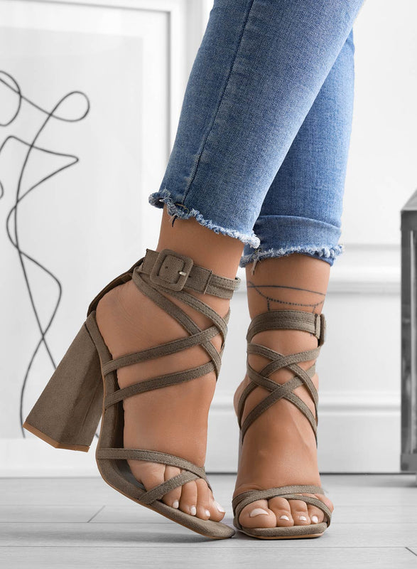 KIARA - Alexoo mud lace-up sandals with high heel