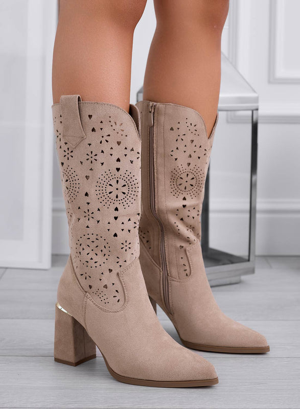 MARIGOLD - Mud perforated camperos boots with comfortable heel