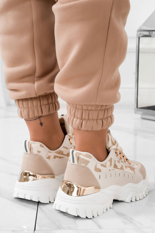 LOREDANA - Beige sneakers with golden glitter details