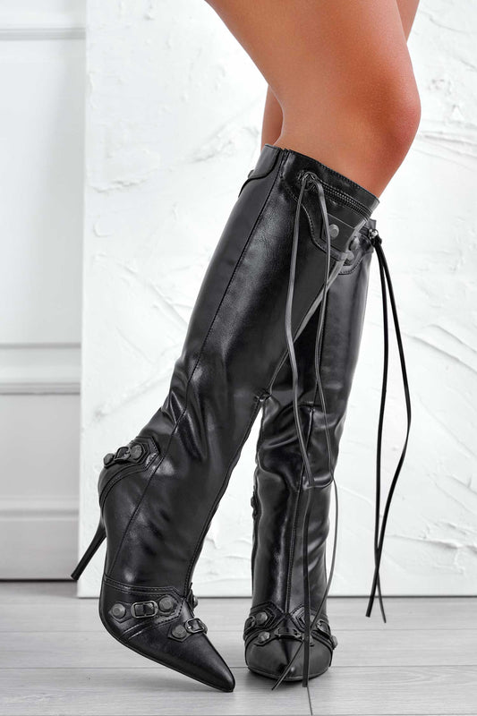 STARRY - Black boots with buckles and stiletto heel