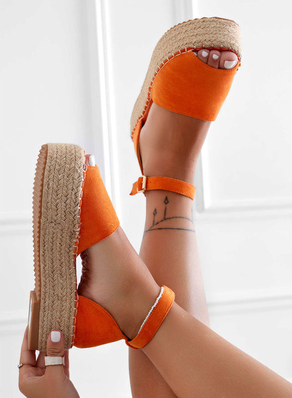 LICIA - Orange espadrilles with wedge and ankle strap