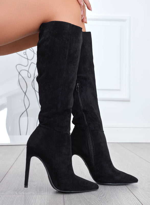 GIORGIANA - Black suede boots with high stiletto heels