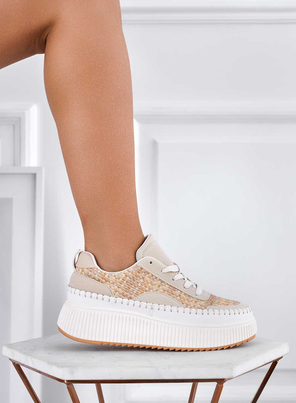 ANNACHIARA - Beige fabric sneakers with wedge