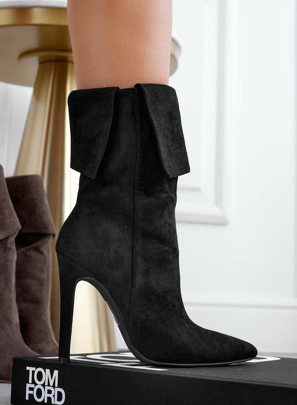 LORENA - Black ankle boots with cuff and high stiletto heel