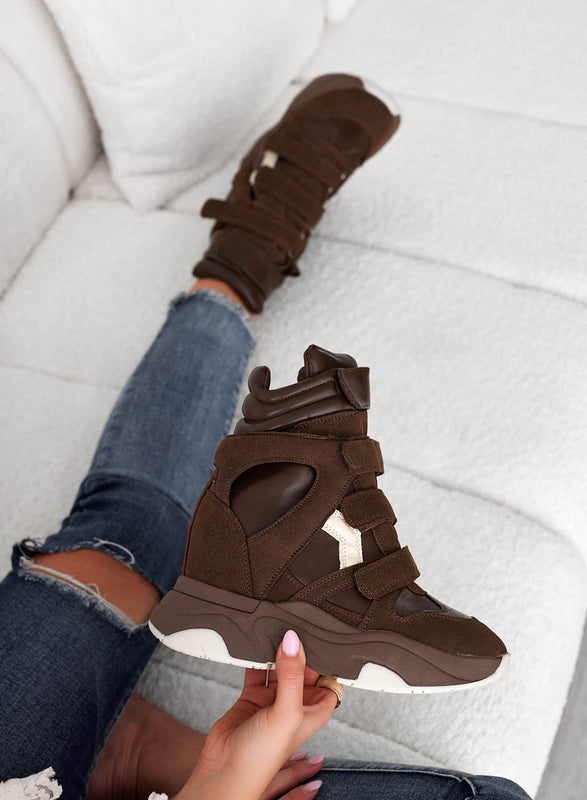 LAUREN - Brown sneakers with internal wedge and tears