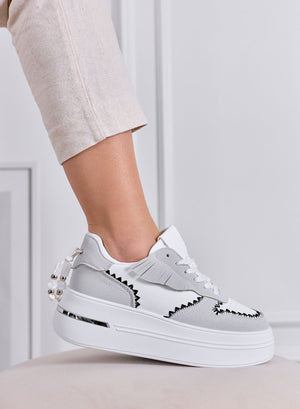 VERONICA - Gray Platform Sneakers with Black Contrast Stitching