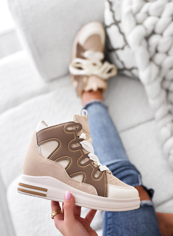 FAUNA - Beige sneakers with inner wedge and fabric laces