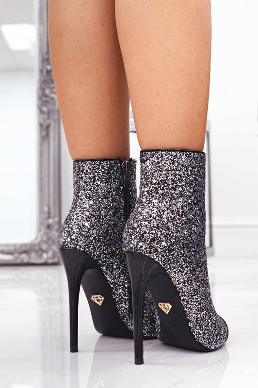 PENNY - Ankle boots in glitter with black patent leather heel and toe