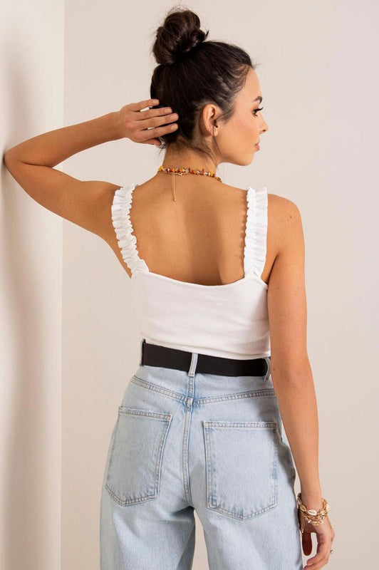 White ribbed top with ruffled straps