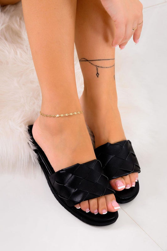 Black flat sandals with braided band Prisma