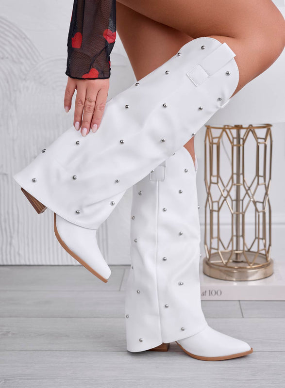 BRODIE - Bottes blanches style western avec clous