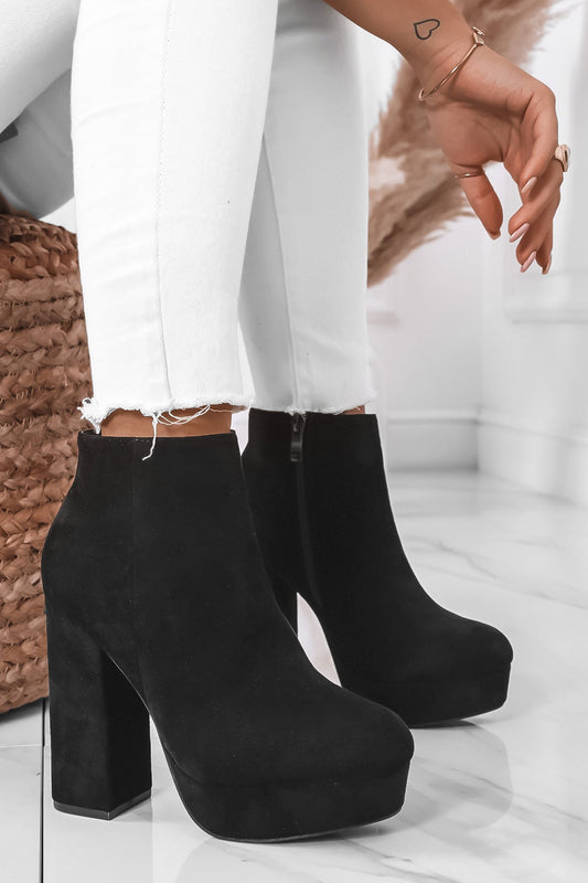 GOLDY - Black suede ankle boots with block heel