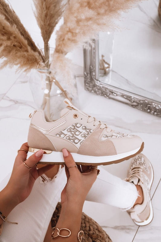 Tipsy - Beige and golden sneakers with laces