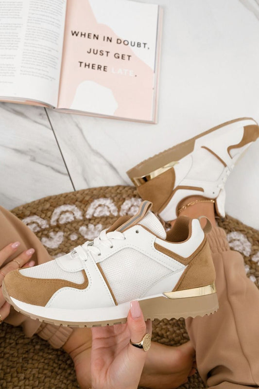 White sneakers with camel details