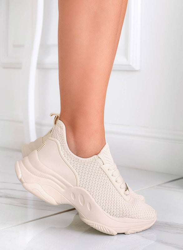 SHELBY - Alexoo beige sneakers in perforated elastic fabric