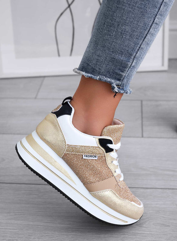 VITAL - Laminated gold sneakers with inserts