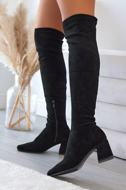 MAGDA - Black suede thigh high boots
