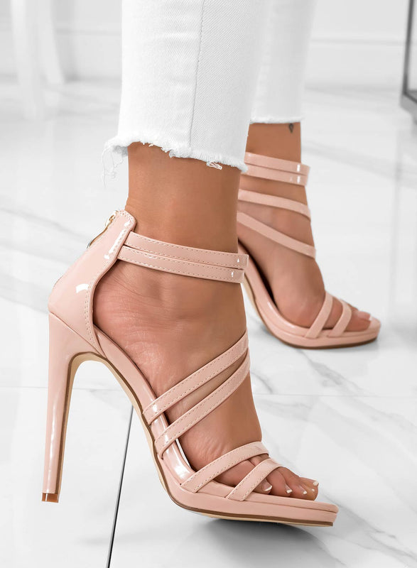 RENATA - Alexoo nude patent leather sandals with high heels