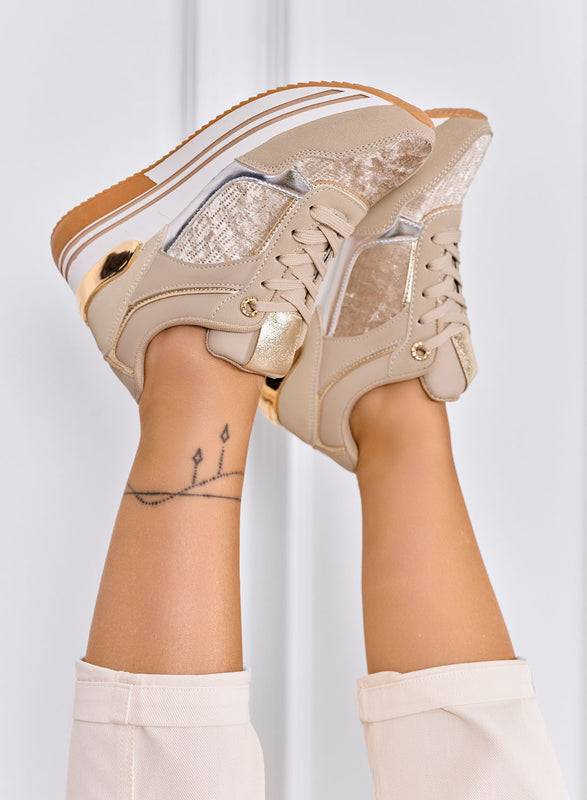 ROSALIA - Sneakers beige con dettagli argento e glitter