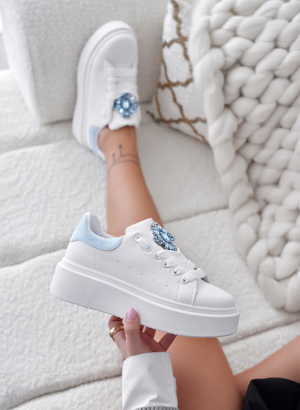 LETIZIA - White sneakers with light blue and jewel back