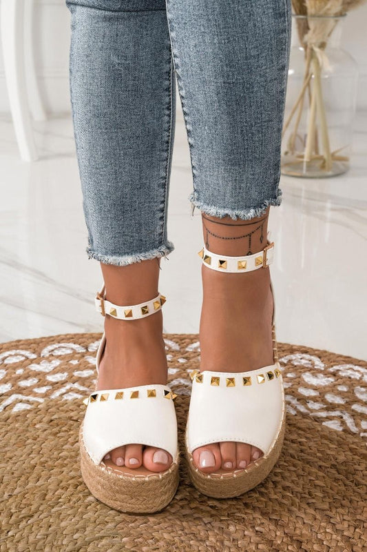 OLIMPIA - White espadrilles with strap and golden studs