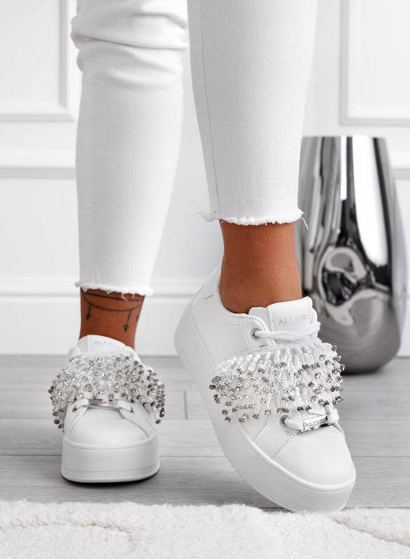 CARRY - White Alexoo sneakers with rhinestone band