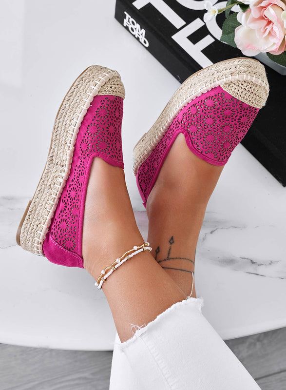 LILY - Embroidered fuchsia espadrilles with wedge