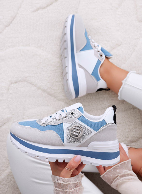 ERSILIA - Blue fabric sneakers with silver inserts