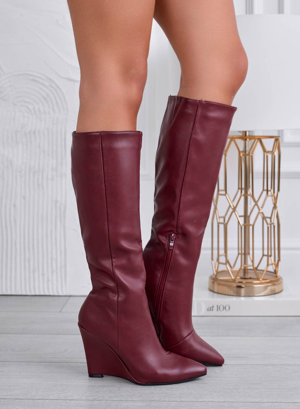MONICA - Bottes bordeaux à semelle compensée