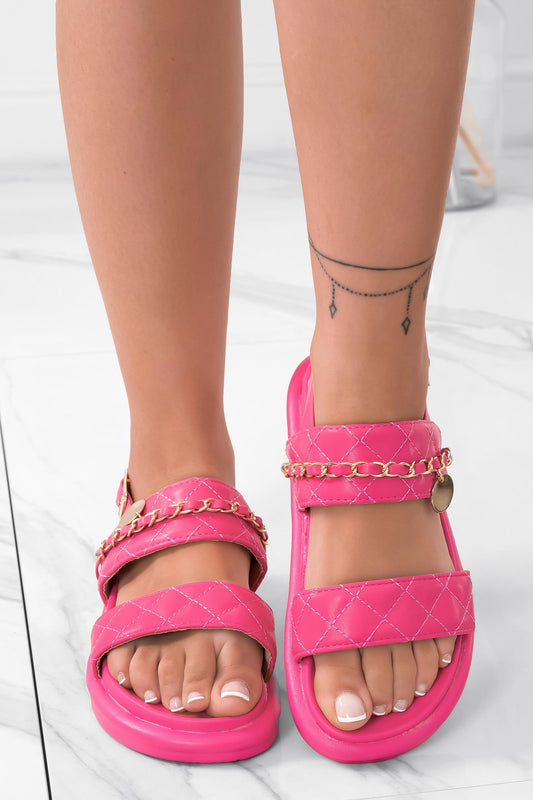 FIAMMA - Fuchsia strappy sandals with chain
