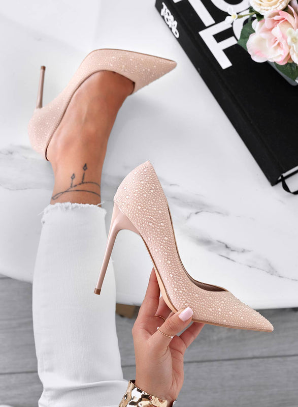 BLANCA - Nude jewel pumps with high stiletto heels