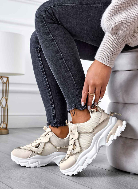 ROSANNA - Baskets beiges à semelle épaisse et strass