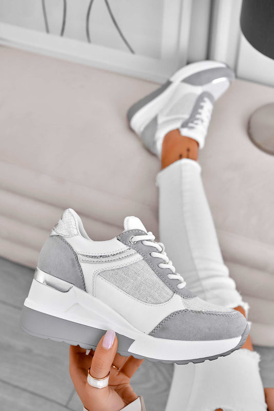 CAIRO - Gray sneakers with silver glitter fabric inserts