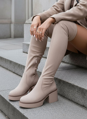 SLOANE - Alexoo beige suede over-the-knee boots