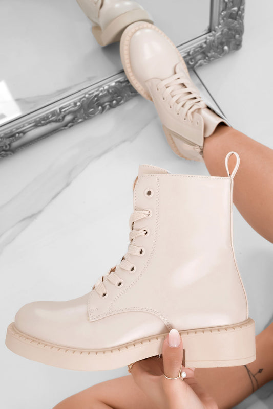 FABULA -  Beige faux leather ankle boots