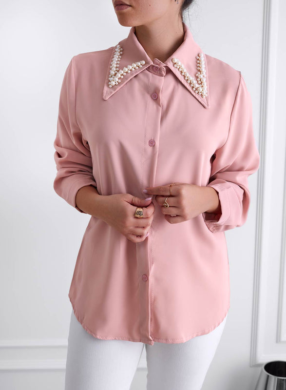 Pink shirt with embellished collar