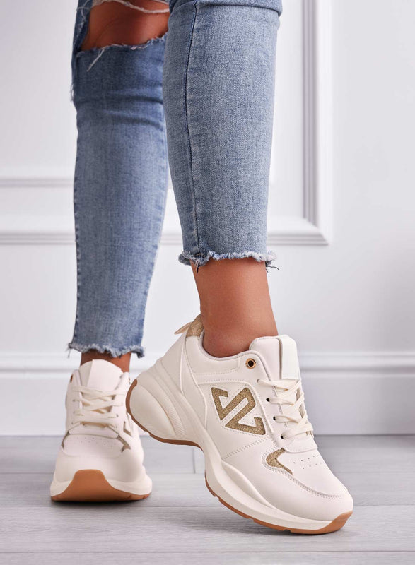 ELISABETTA - Zapatillas beige con detalles de glitter dorado