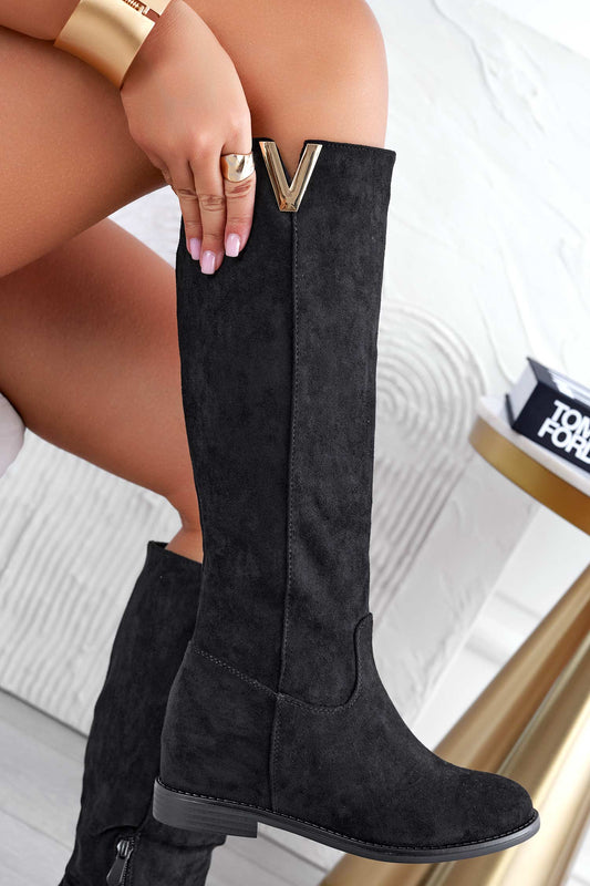 RANDA - Black suede boots with inner wedge