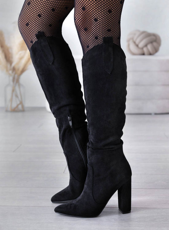 DANTE - Black suede Alexoo boots with comfortable heel