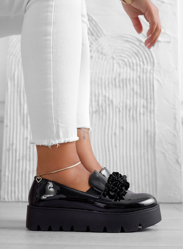 BONNIE - Black patent loafers with applications