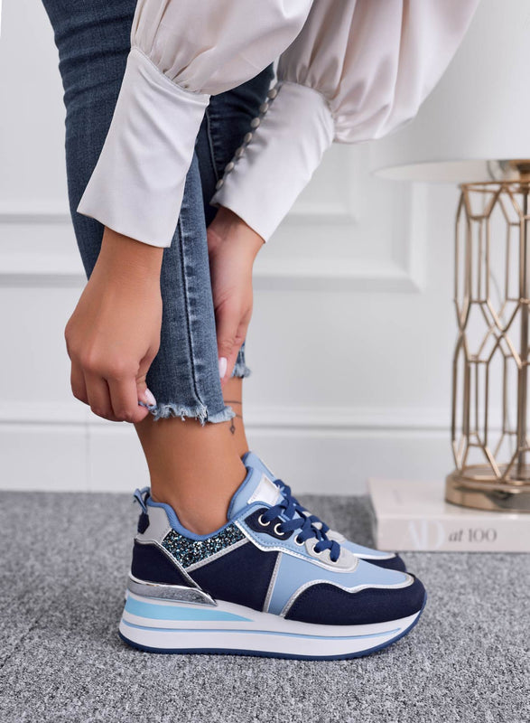 LIARS - Baskets bleues avec paillettes et semelle compensée